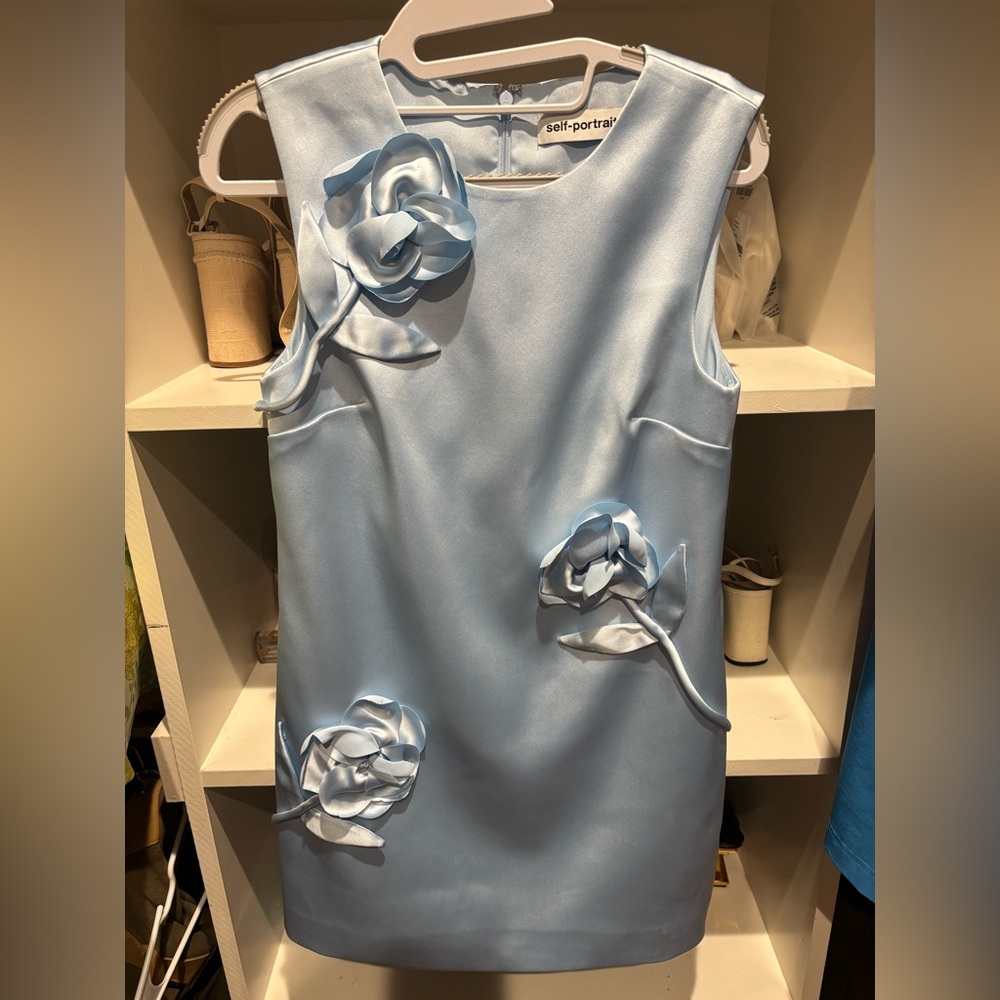 Self-Portrait Light Blue Formal Dress with Floral Details